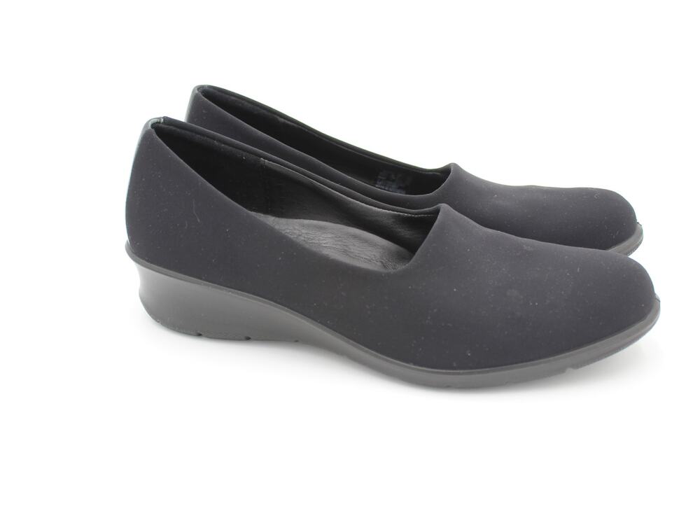 ECCO Wedge Slip On Shoe 38 Womens 7 7.5 Black Comfort Stretch Casual Office